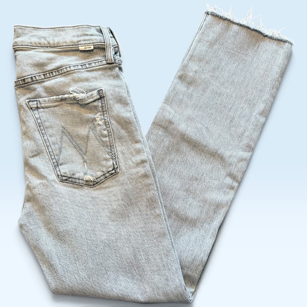 Mother Jeans Womens 24 Gray The Scrapper Cuff Ankle Fray Distressed Raw Hem USA